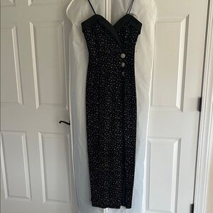 Betsy & Adam black spaghetti strap gown
